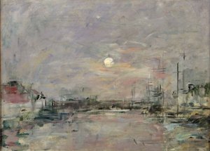 Hämärä Le Havren kaupallisella satamalaiturilla, n. 1892-1894 tekijältä Eugene Louis Boudin