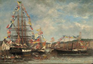 Festivaali Honfleurin satamassa, 1858. tekijältä Eugene Louis Boudin
