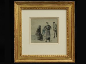 Figuurit rannalla, n. 1860 (konte & akvarelli paperille) tekijältä Eugene Louis Boudin