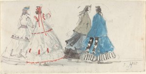 Quatre dames en crinolines caminant per Trouville, 1865. finlandès tekijältä Eugene Louis Boudin