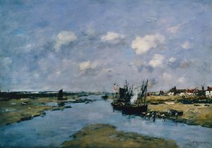 La Canche at Low Tide, Etaples (öljy kankaalle) tekijältä Eugene Louis Boudin