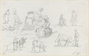 Talonpojat ja lehmät [recto], 1877. tekijältä Eugene Louis Boudin
