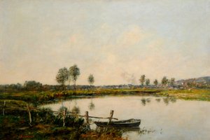 Water Meadows Deauvillessa, Ranskassa (öljy kankaalle) tekijältä Eugene Louis Boudin