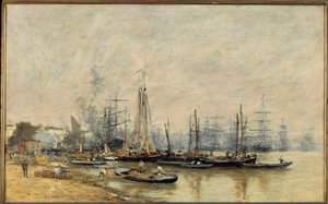 Bordeaux Vesselsin satama Garonnen varrella. Eugene Louis Boudinin (1824-1898) maalaus 1874 su. 0,41x0,65 m Pariisi, musee d