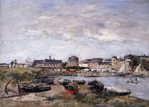 Trouville: Näkymä kohti Deauvilleä markkinapäivänä; Trouville: Näkymä otettu Deauvillesta, päivän kävely, 1895 tekijältä Eugene Louis Boudin