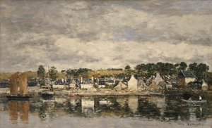 Kylä joen rannalla, luultavasti 1867. tekijältä Eugene Louis Boudin