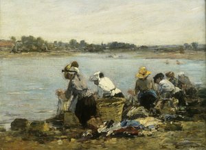 Washerwomen at Torque; La Touquen pesurit, tekijältä Eugene Louis Boudin