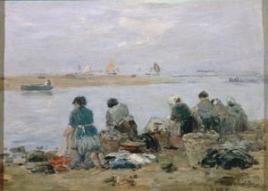 Eugene Boudinin pesurit Touques-joen rannalla lähellä Trouvilleä, maalaus tekijältä Eugene Louis Boudin