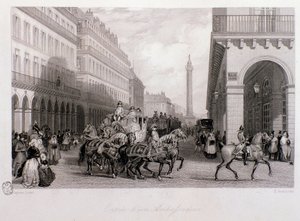 Suurlähettilään ryhmä Place de la Bourse -aukiolla hänen saapuessaan Pariisiin. Kaiverrus Eugene Louis Lami (1800-1890) 1843 Yksityinen kokoelma tekijältä Eugene Louis Lami