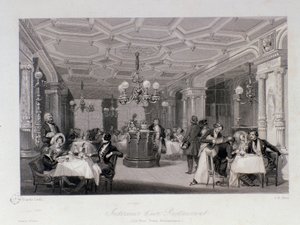 Näkymä ravintolan "Les trois freres provencaux" sisätiloihin lähellä Palais Royalia Pariisissa. Kaiverrus Eugene Louis Lami (1800-1890) 1843 Yksityinen kokoelma tekijältä Eugene Louis Lami