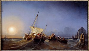 Kalastajien paluu laskevaan aurinkoon Eugene Lepoittevinin (1806-1870) maalaus 1835 Brest, Musee des Beaux Arts