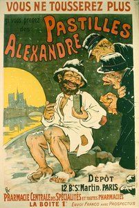 Juliste, jossa mainostetaan "Pastilles Alexandrea" (värilitografia).