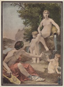 Runoilija ja suihkulähde (väri litho) tekijältä Eugene Romain Thirion