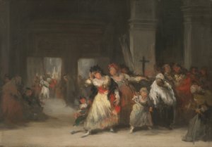 Kirkon sisällä, n. 1860-66 (öljy tinalevylle) tekijältä Eugenio Lucas Velázquez
