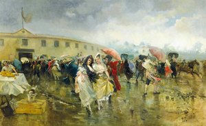 Härkätaisteluareenan ulkopuolella, Madrid, 1897 tekijältä Eugenio Lucas Villamil