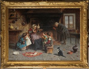 Isoäidin luona (öljy kankaalle) tekijältä Eugenio Zampighi
