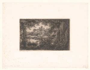 Gezicht op een meer vanaf de bosrand Moulin de l