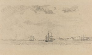 Rannikkomaisema merenkulun kanssa tekijältä Eugène Boudin