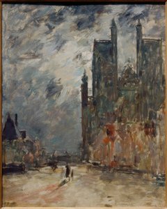 Abbevillen kollegiaalinen kirkko yöllä tekijältä Eugene Louis Boudin