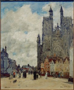 Saint-Vulfran-katu ja kirkko tekijältä Eugene Louis Boudin
