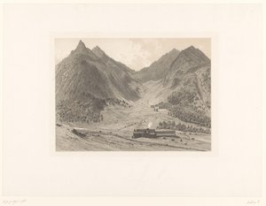 Vuoristomaisema talolla alppiniityllä tekijältä Eugène Cicéri (attributed to)