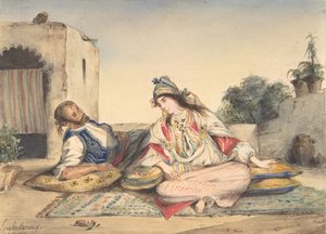 Marokkolainen pariskunta terassillaan, 1832. tekijältä Eugène Delacroix