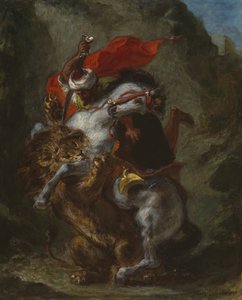 Arabi ratsumies hyökkäsi leijonan kimppuun tekijältä Eugène Delacroix