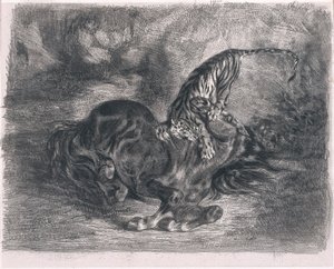 Cheval sauvage terrassé par un tigre tekijältä Ferdinand Victor Eugene Delacroix