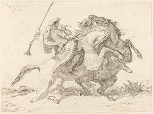 Maurien hevosmiesten kohtaaminen Rencontre de Cavaliers Maures, 1834. tekijältä Eugène Delacroix
