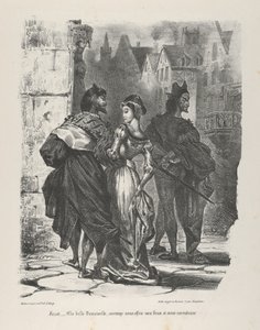 Faust yrittää vietellä Marguerite Goethea, Faust, 1825-27, 1825-27. tekijältä Eugène Delacroix