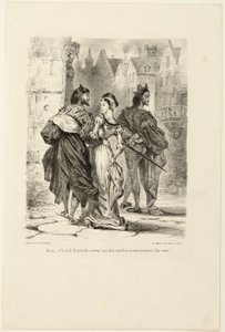 Faust yrittää vietellä Margueriten, Faustista tekijältä Eugène Delacroix