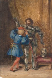 Goetz von Berlichingen on pukeutunut panssariin hänen sivullaan George, 1826-27. tekijältä Eugène Delacroix