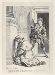 Hamlet yrittää tappaa kuningas, 1834-43, 1834-43. tekijältä Eugène Delacroix