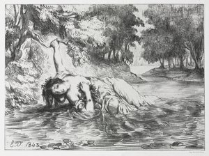 Hamlet: Ophelian kuolema, 1843. tekijältä Eugène Delacroix