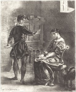 Hamlet ja Ophelia Act III, kohtaus I, 18341843. tekijältä Eugène Delacroix