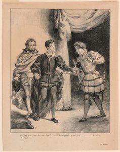 Kuvitus Hamletille: Hamlet ja Guildenstern (III,2) tekijältä Eugène Delacroix
