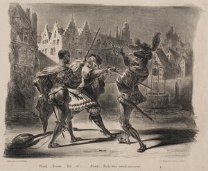 Kuvituksia Faustille: Faustin ja Valentinin kaksintaistelu tekijältä Eugène Delacroix