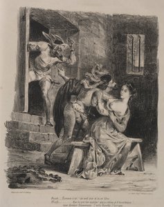 Kuvituksia Faustille: Faust Margueriten vankilassa tekijältä Eugène Delacroix