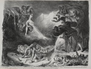 Kuvituksia Faustille: Margueriten varjo ilmestyy Faustille tekijältä Eugène Delacroix
