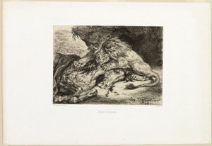 Leijona syö hevosta tekijältä Eugène Delacroix