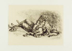 Lioness repimässä arabin rinnassa tekijältä Eugène Delacroix