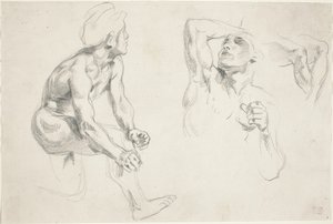 Mies alaston poseeraa hahmoille "Frise de la Guerre" tekijältä Eugène Delacroix