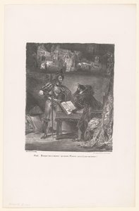 Mephisto verschijnt aan Faust Meph: Miksi tämä meteli? (...) (otsikko objektissa) Faust (sarjan nimi) Faust, M. de Goethen tragedia (sarjan nimi) tekijältä Eugène Delacroix