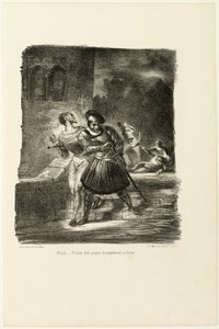 Mefistofeles ja Faust pakenemassa kaksintaistelun jälkeen, Faustista tekijältä Eugène Delacroix
