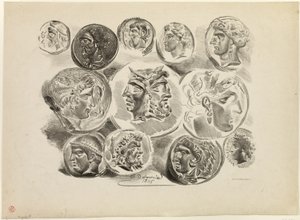 Kahdentoista antiikkisen mitalin arkki tekijältä Eugène Delacroix