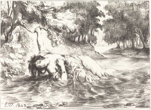 Ofelian kuolema, näytös IV, kohtaus VII, 1843. tekijältä Eugène Delacroix