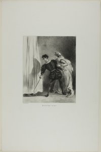 Poloniuksen murha, levy 9 Hamletista. tekijältä Eugène Delacroix