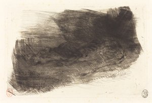 Tiikeri nukkuu pesänsä sisäänkäynnissä Tiger Sleeping on sisäänkäynnin luotain, c. 18281833. tekijältä Eugène Delacroix