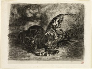 Tiikerin kaatama villihevonen tekijältä Eugène Delacroix