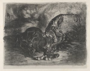 Tiikerin kaatama villihevonen, 1828, 1828. tekijältä Eugène Delacroix